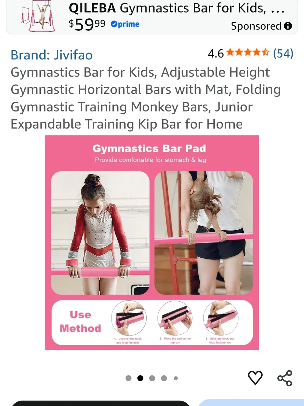 Kids Gymnastics Bar with Pink Mat - Adjustable Junior Training Set